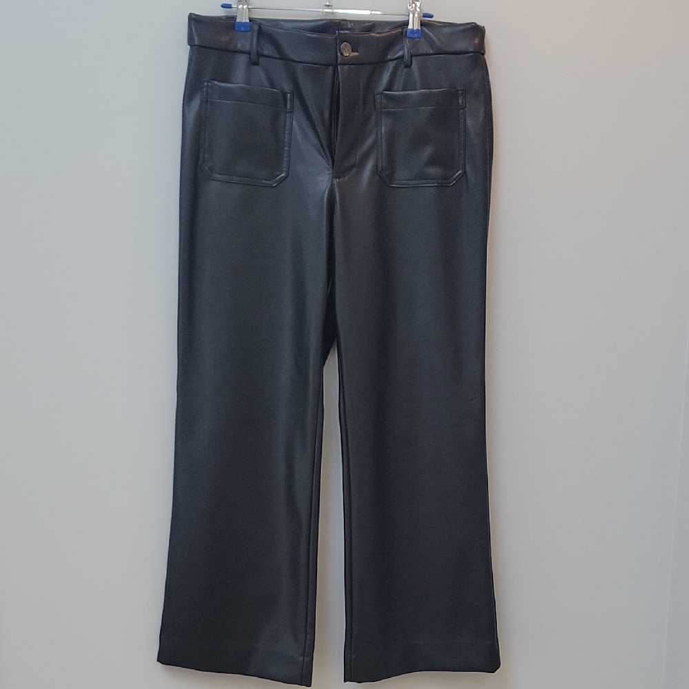 J. Crew Black Faux Leather Trousers Wide Leg Pants